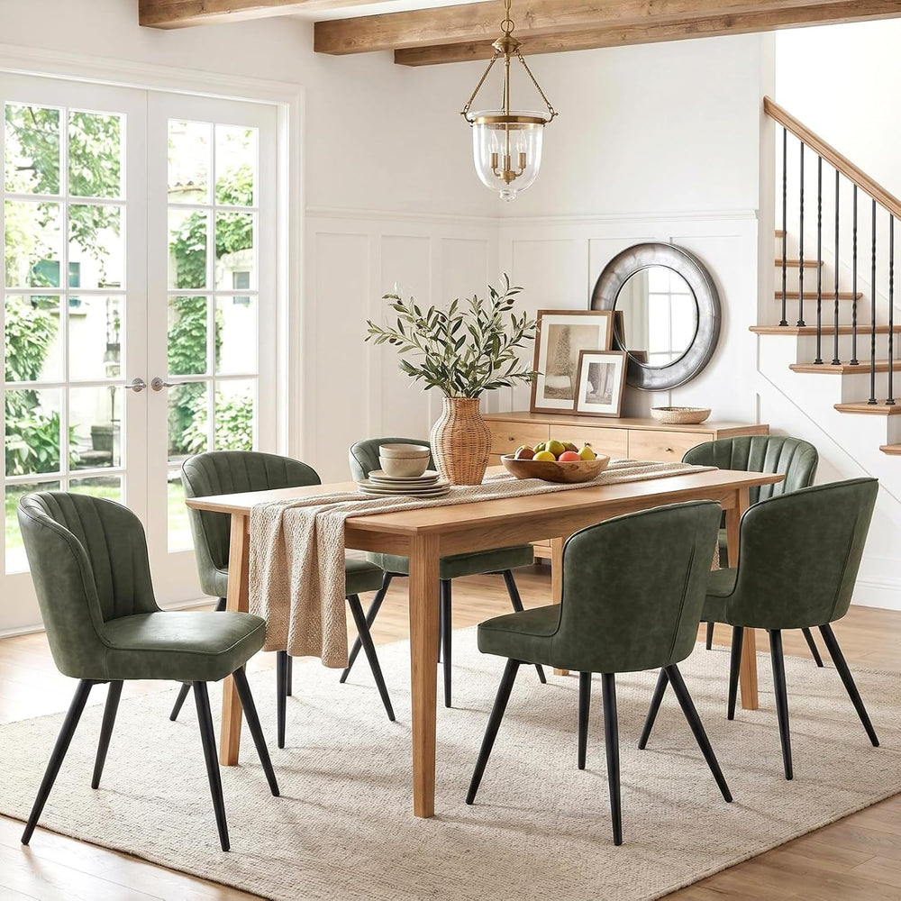 ROCITY Modern Upholstered Dining Chairs Set of 6 Green Leather Dining Room Ch...
