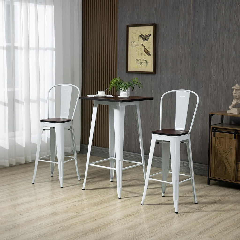 HOMCOM 3 Piece Industrial Dining Table Set, Bar Height, White and Brown