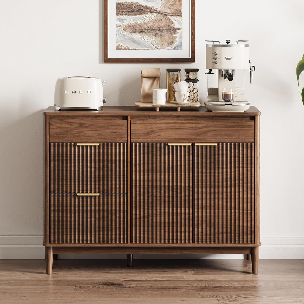 LINSY HOME 44.6" Fluted Buffet Sideboard Storage Cabinet Coffee Bar Walnut