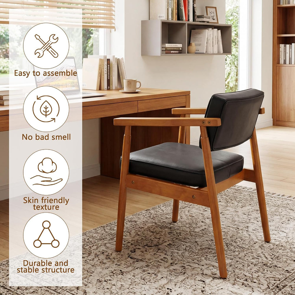 LSSPAID Mid Century Dining Chairs Set of 1,Black Upholstered Pu Leather Armch...