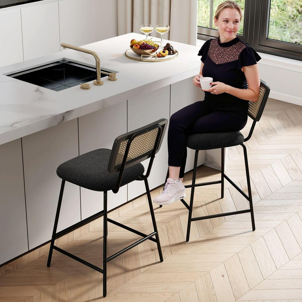 Hyfirm Set of 4 Bar Stools 26 Inch Counter Height, Rattan Barstools with Cane...