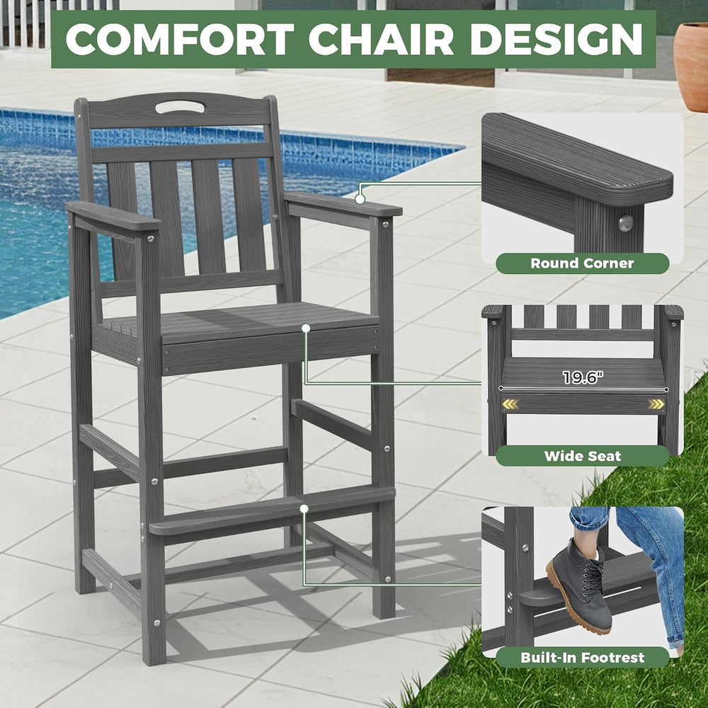 Outdoor Bistro Bar Set, Patio High Top Table and Bar Height Tall Adirondack C...