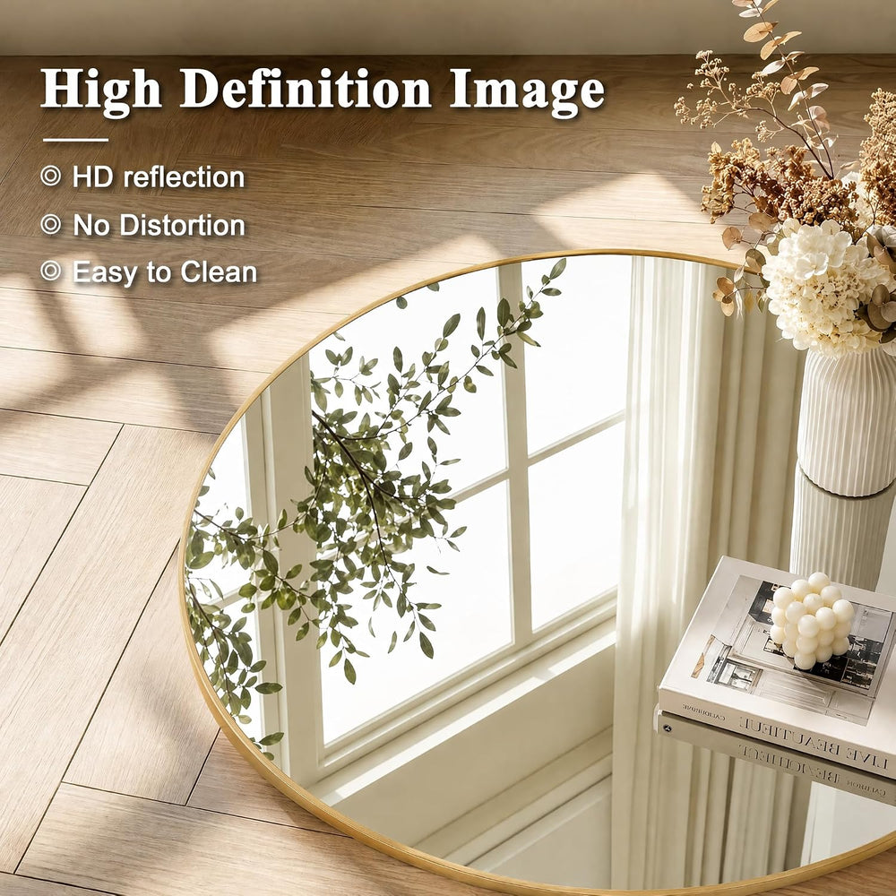 EASLY 24 Inch Round Mirror, Gold Metal Frame Wall Mirror for Bathroom