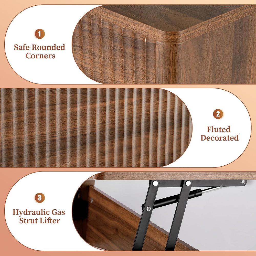 LYNCOHOME Fluted Lift Top Coffee Table with Storage, Modern Coffee Table for ...