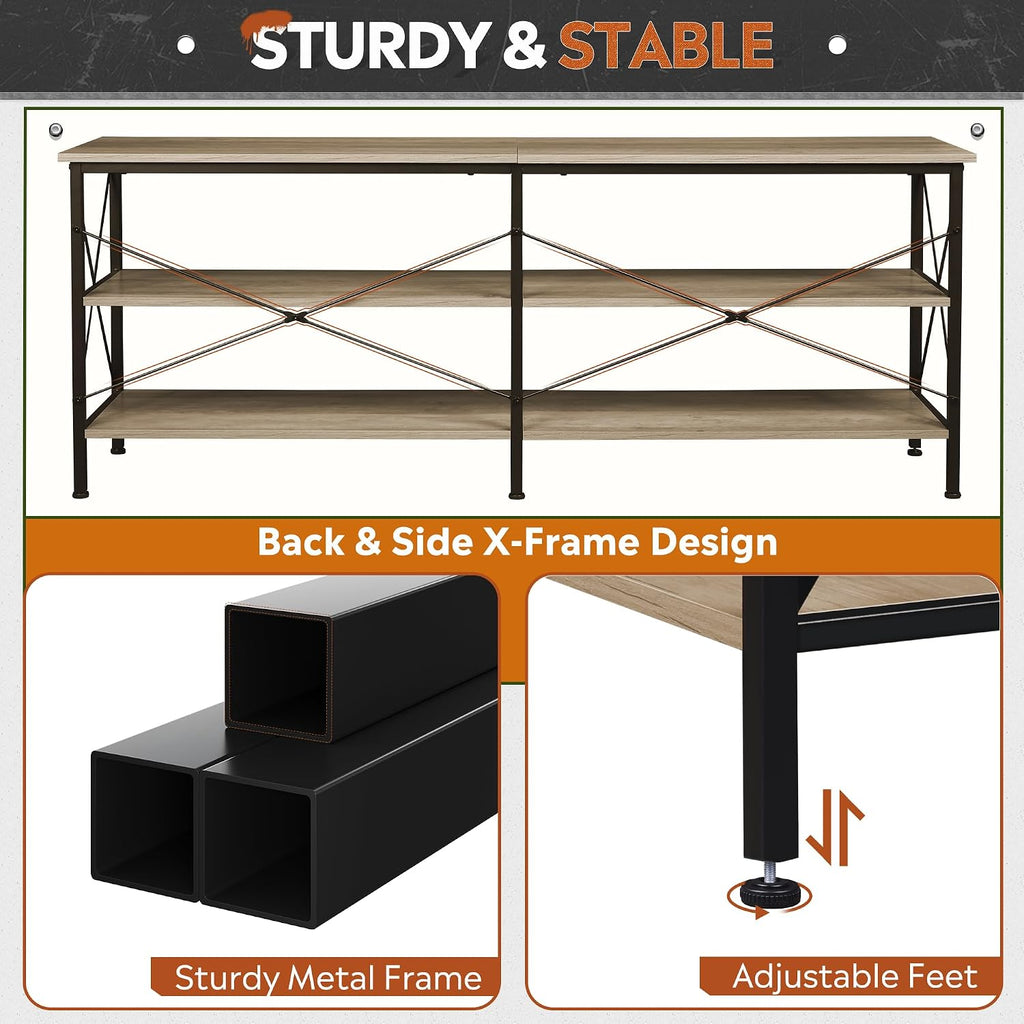 WLIVE TV Stand up to 70 Inch TV, 63" Entertainment Center, Greige