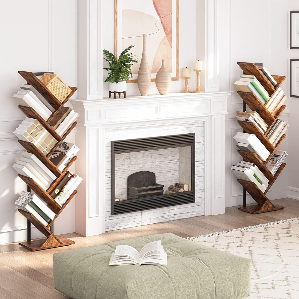 HOOBRO Tree Bookshelf, 9-Tier Bookcase Wooden Shelves, Floor Standing Storage...