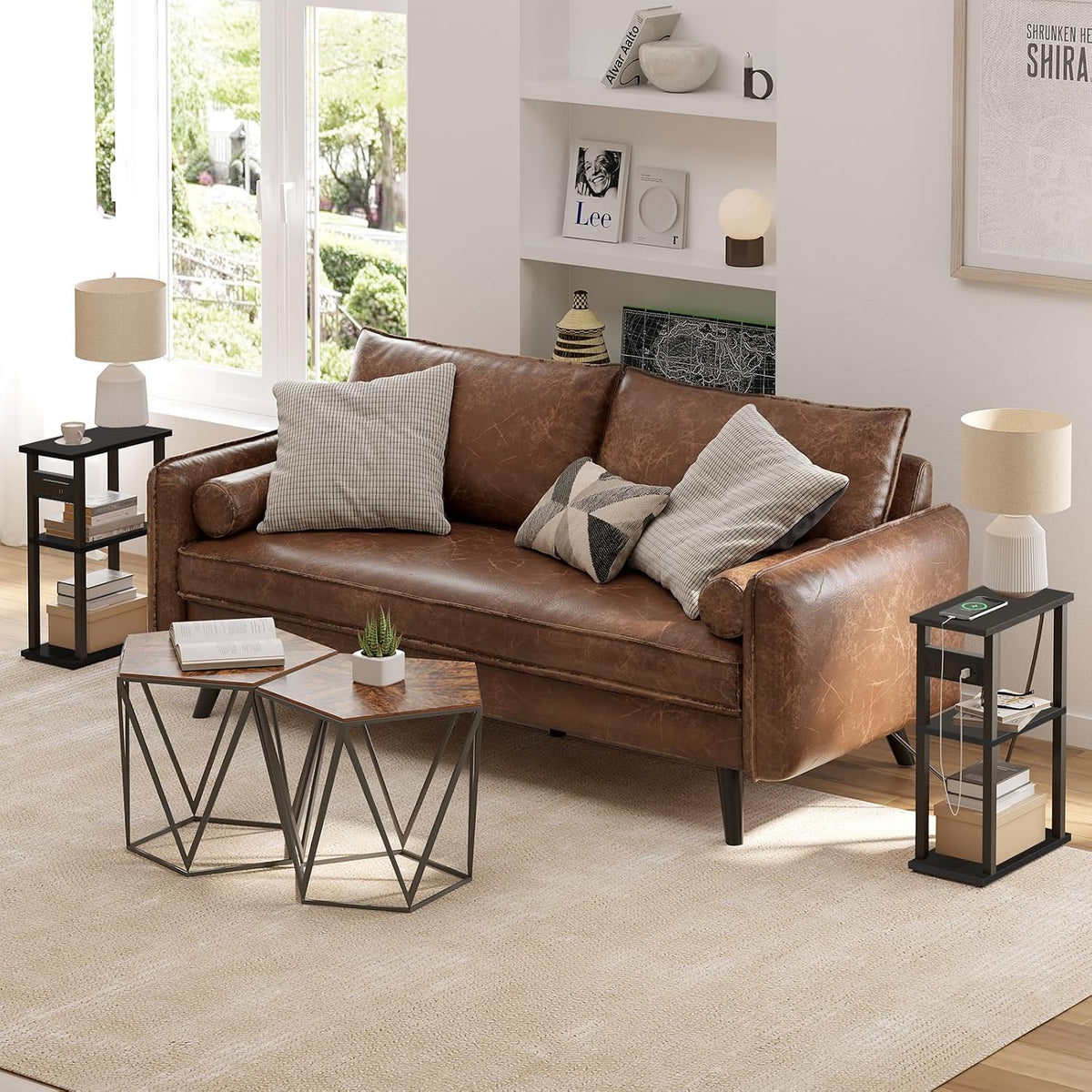 TUTOTAK Small Narrow Side Table, Set of 2 Skinny End Table