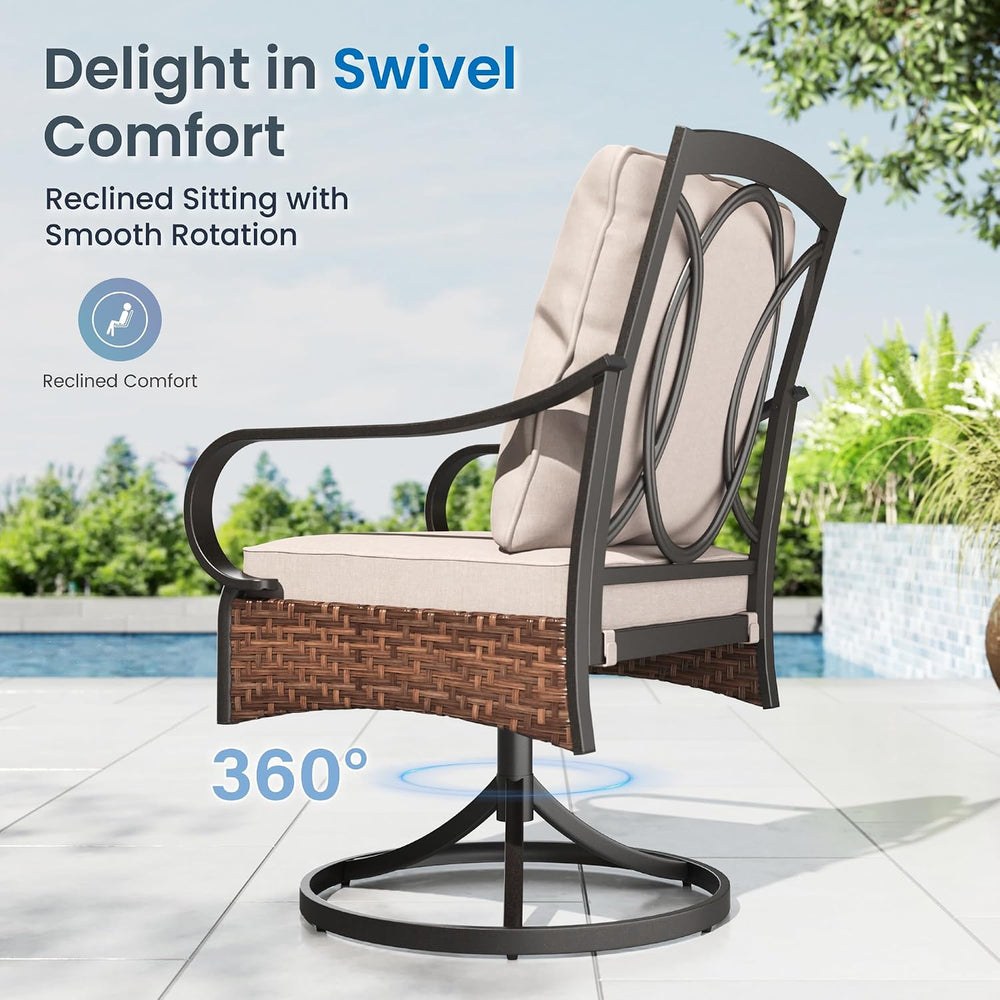 PHI VILLA Swivel Patio Dining Chairs Wicker Chairs Set of 2 with Cushions
