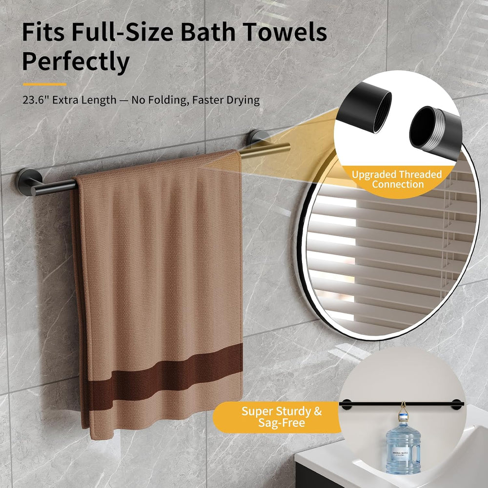 Matte Black Bathroom Hardware Set 7 Piece with 23.6 Inch Towel Bar