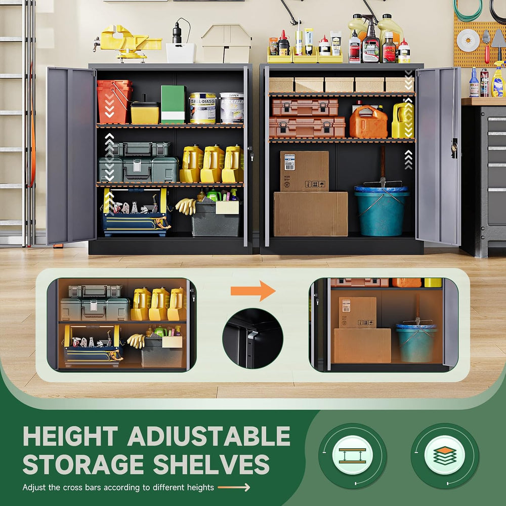 Letaya Metal Storage Cabinets with Lock Door,2 Adjustable Shelves Organizer S...