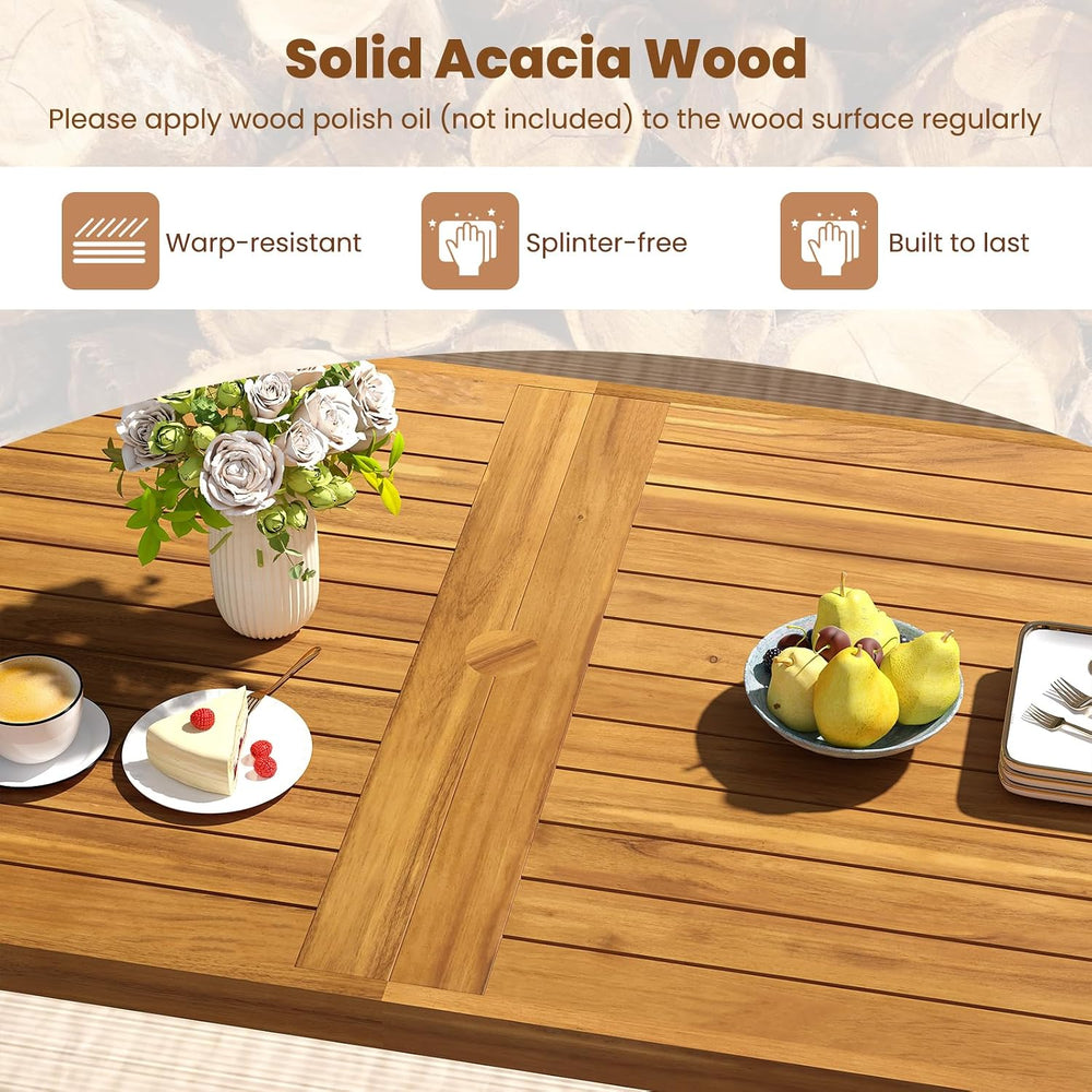 Tangkula 7 Pieces Patio Dining Table Set, 63” Rectangle Acacia Wood Table wit...