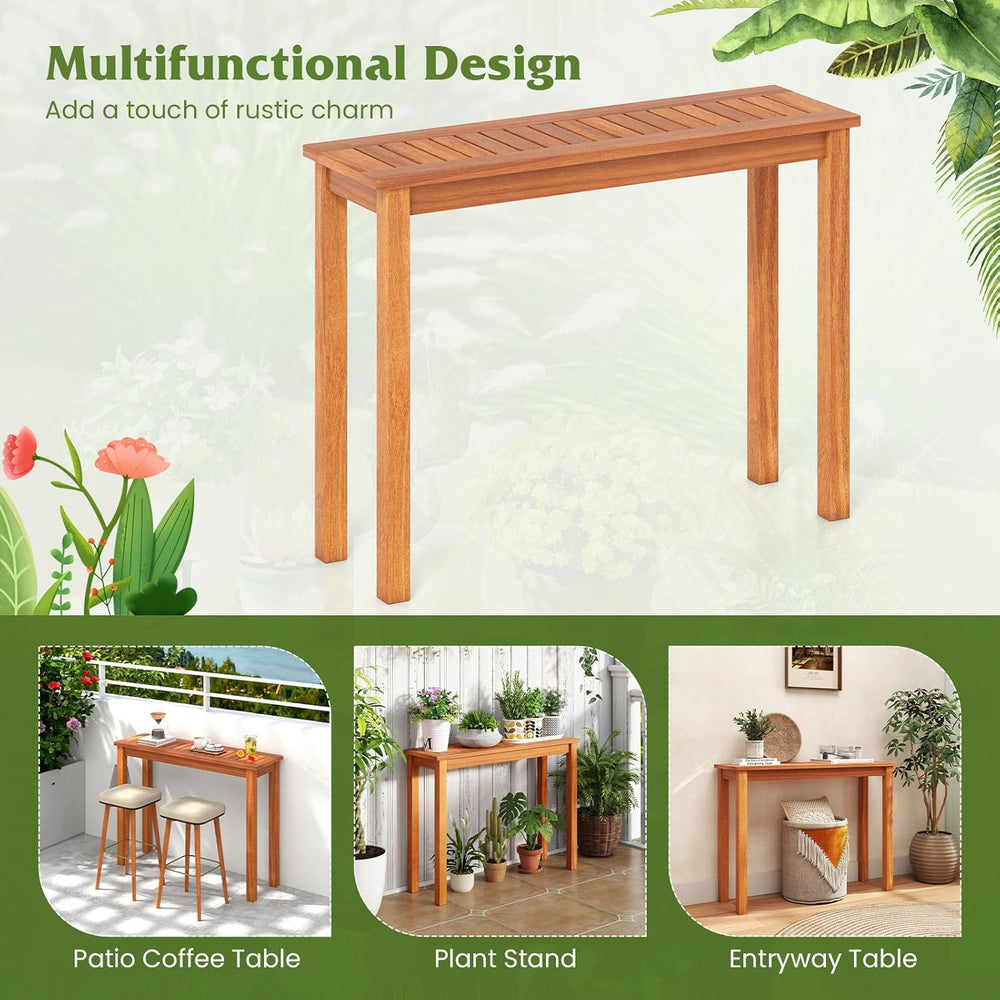 Tangkula Narrow Outdoor Solid Wood Dining Table
