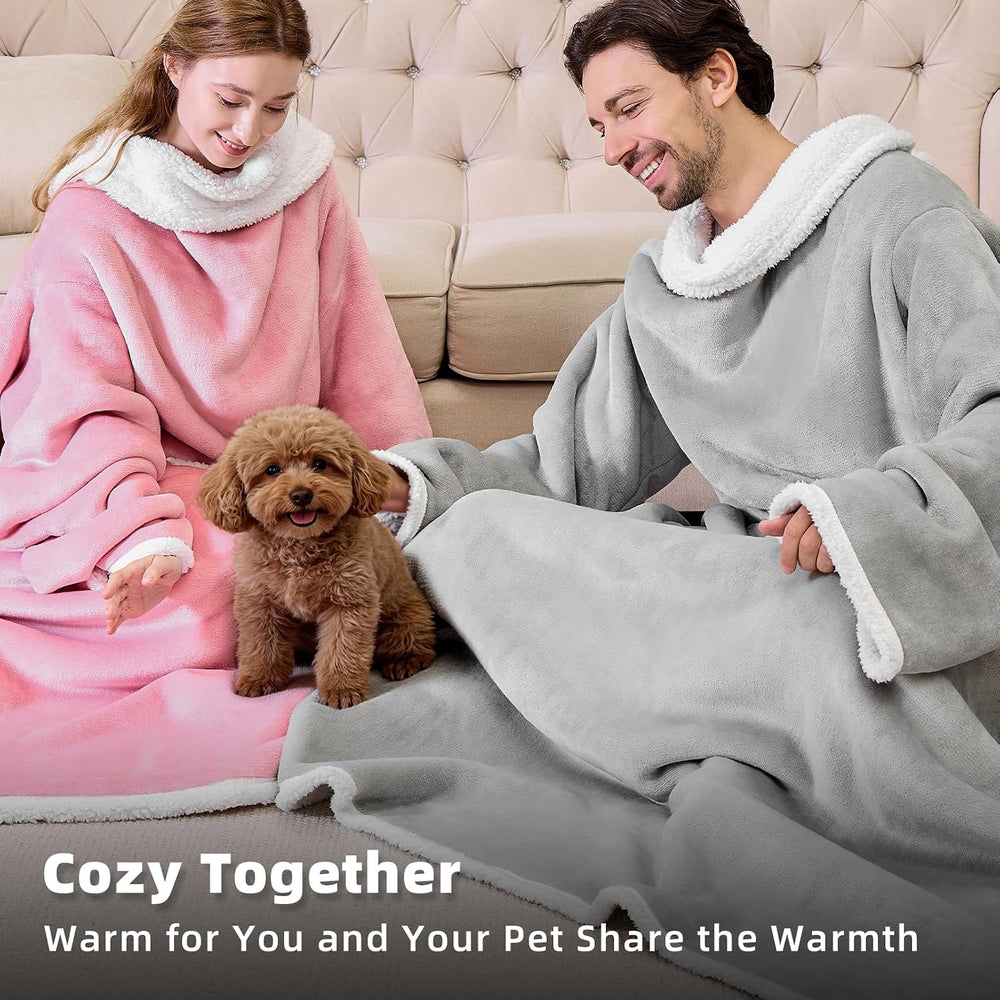 IFNOW Sherpa Wearable Blanket with Sleeves, Oversized Snuggle Robe, Grey