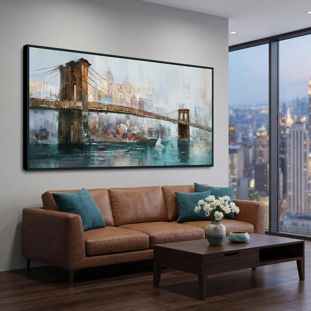 Acocifi New York Brooklyn Bridge Wall Art, Large Canvas Framed 58"x29"