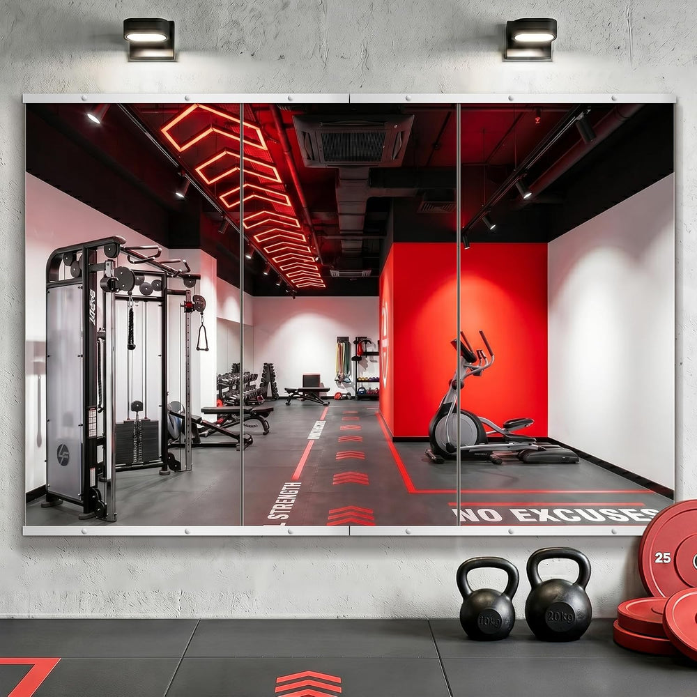 Home Gym Mirror for Wall, 50"x25"-3PCS Frameless Tempered Glass Mirror