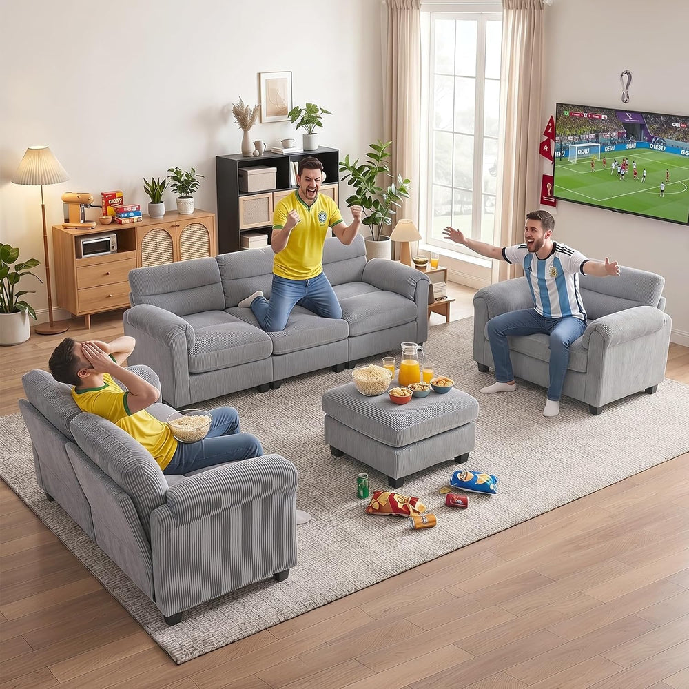 HAOMARKETS Corduroy 4-Piece Sofa Set, Upholstered Ottoman Set of 2, Accent Ch...