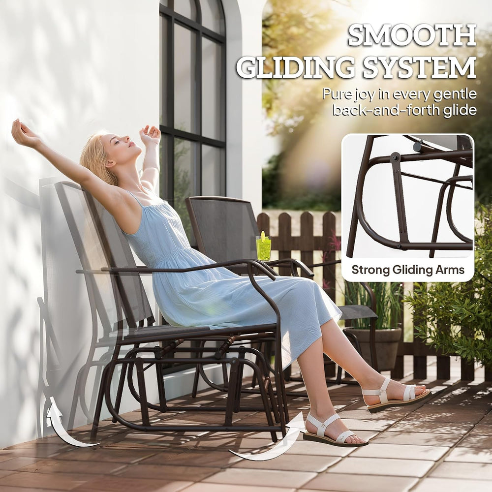 Outsunny Outdoor Glider Chair with Table 2-Seat Patio Loveseat Gray