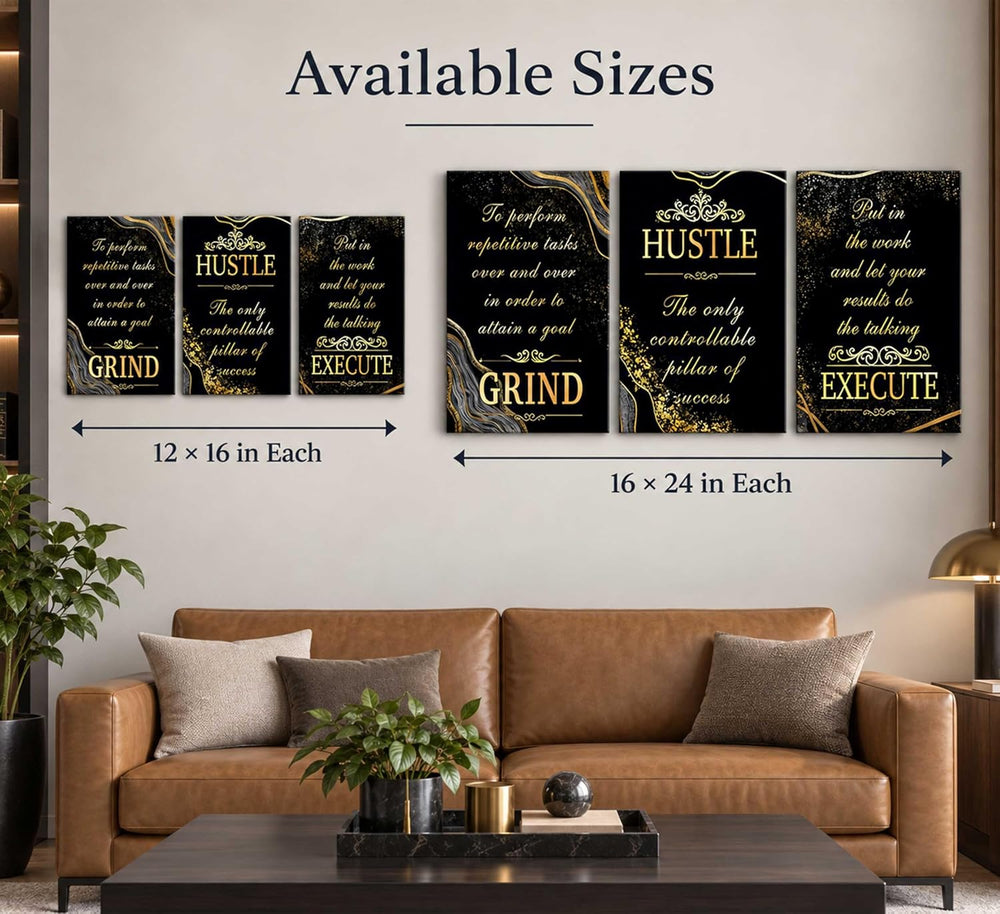 3 Pcs Black Gold Inspirational Office Canvas Wall Art 12x16in
