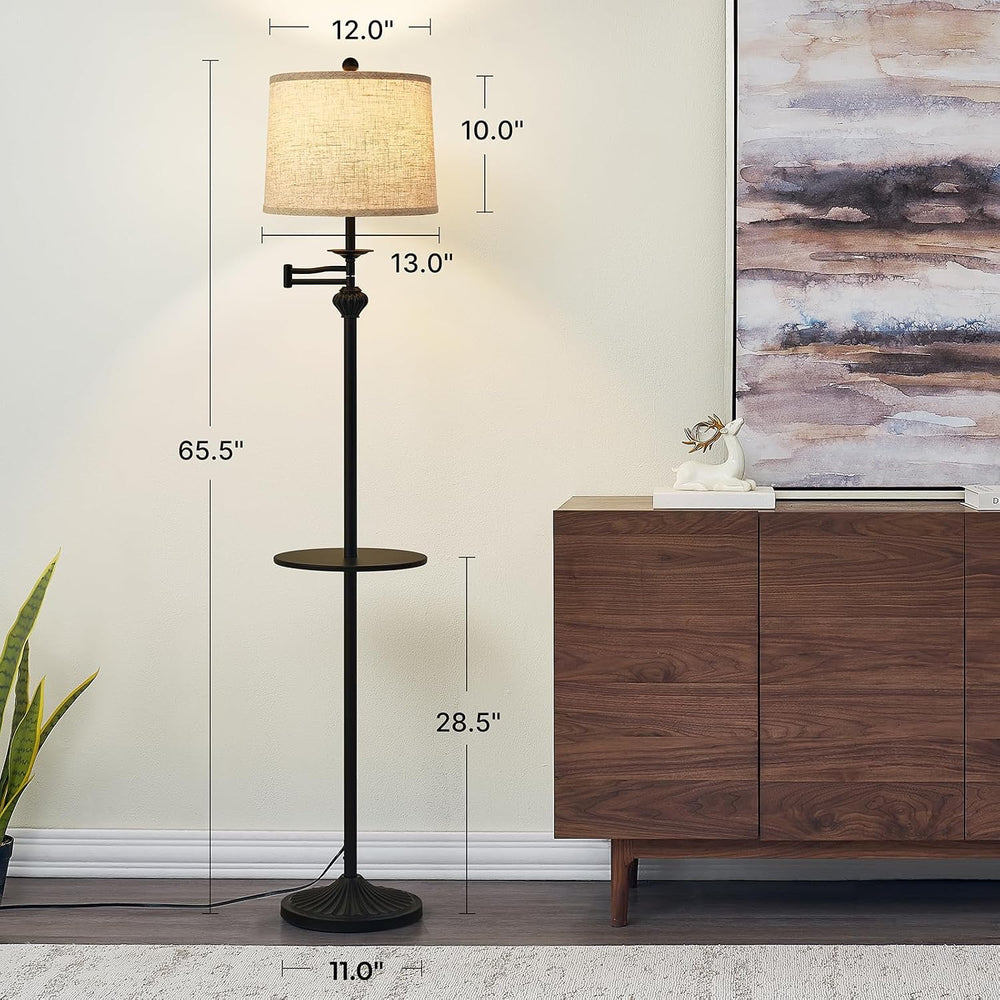 Floor Lamp with 350° Adjustable Swing Arm, Standing Lamp with Storage Tray