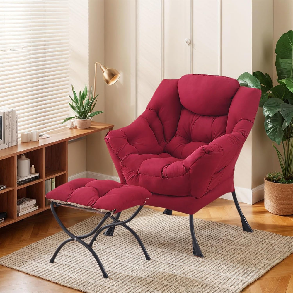 Lazy Chair with Ottoman, Soft Comfy Chair for Bedroom, Burgundy