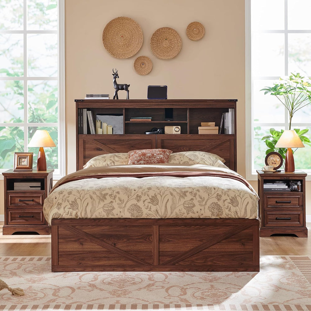 ACCOHOHO Full Bed Frame with 52" Tall Headboard and 4 Drawers,LED Light,...