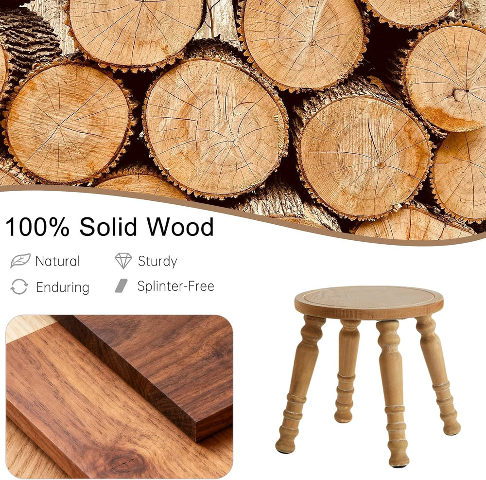 Small Wooden Stool, 100% Solid Wood Plant Stool, Round Small Stool