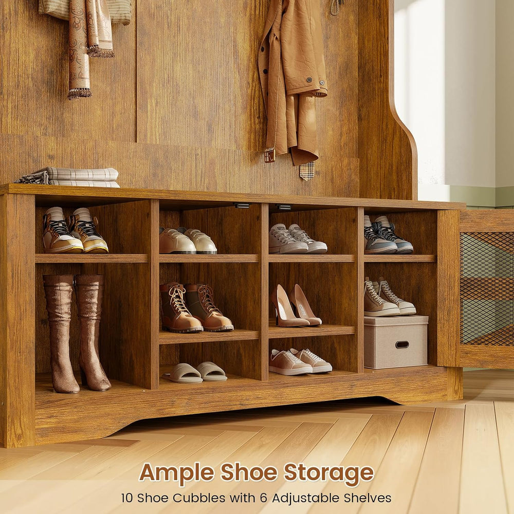 Itaar Hall Tree with Bench and Shoe Storage, 5-in-1 Entryway Bench with Coat ...