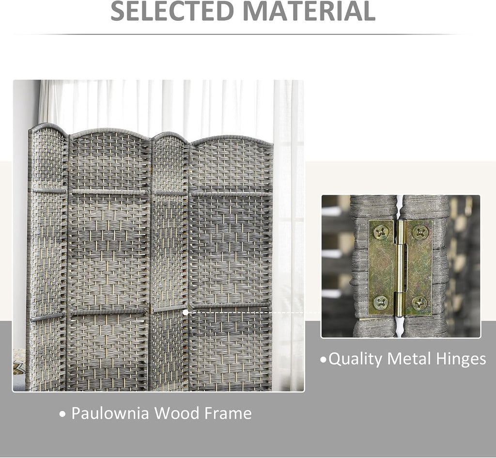 HOMCOM 3 Panel Room Divider 6 Ft Privacy Screen Hand-Woven Mixed Gray