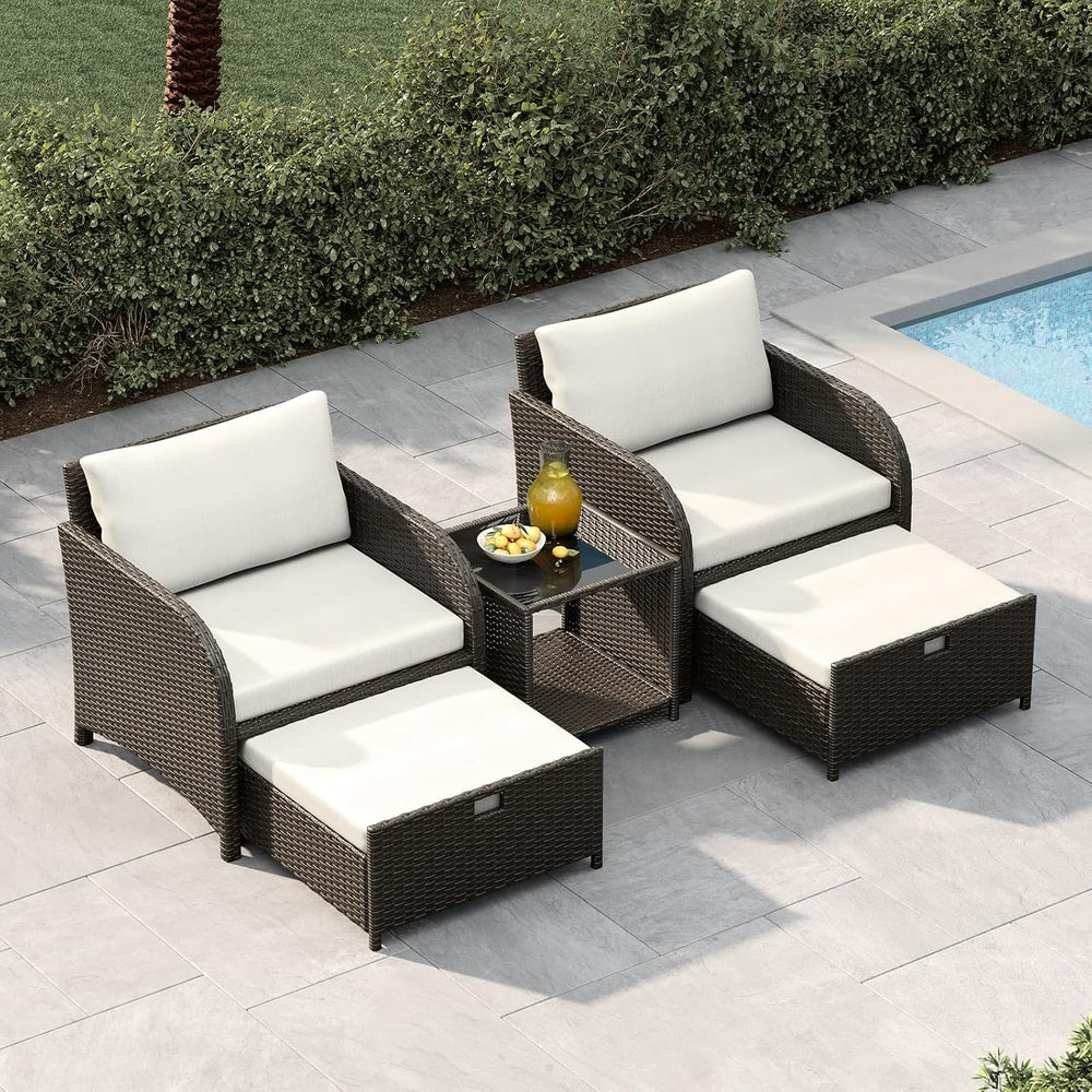 Garvee 5-Piece Outdoor Patio Conversation Set with Hidden Ottomans