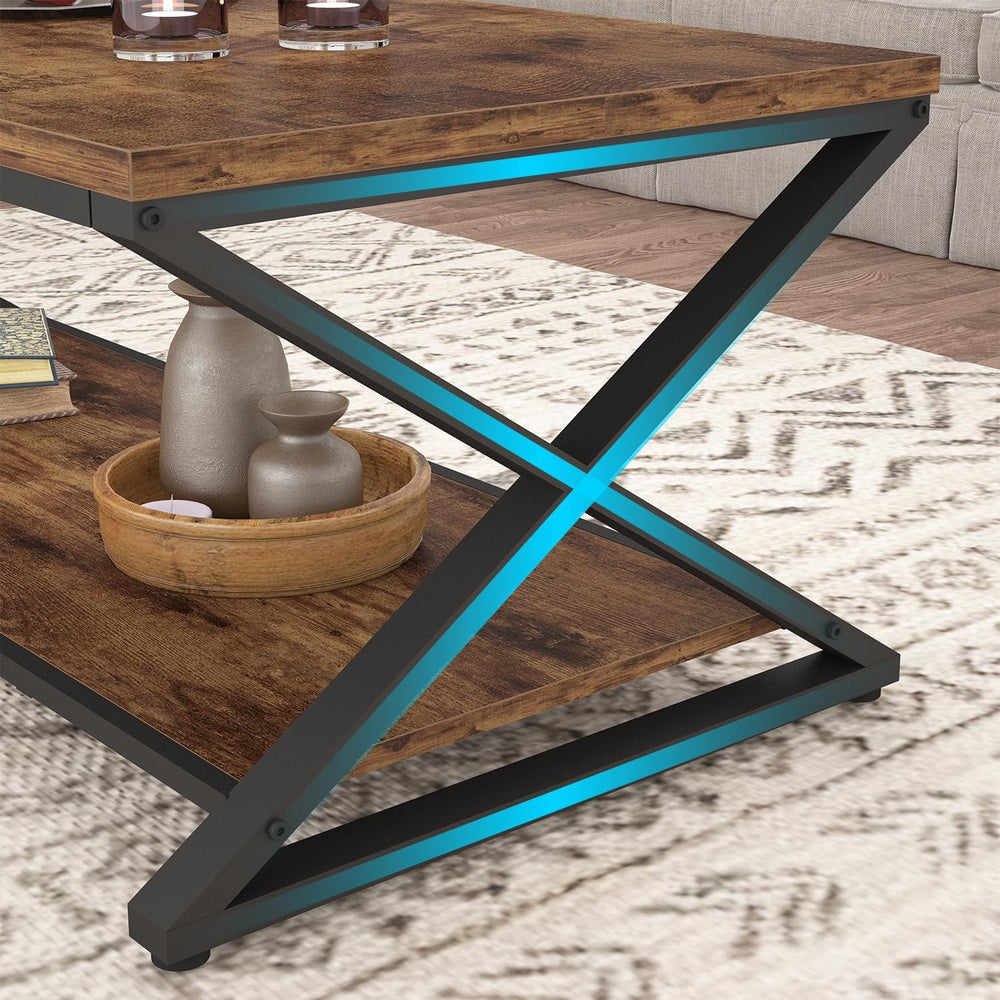 HSH 39" Rectangle Coffee Table with Storage for Living Room, Rustic Brown