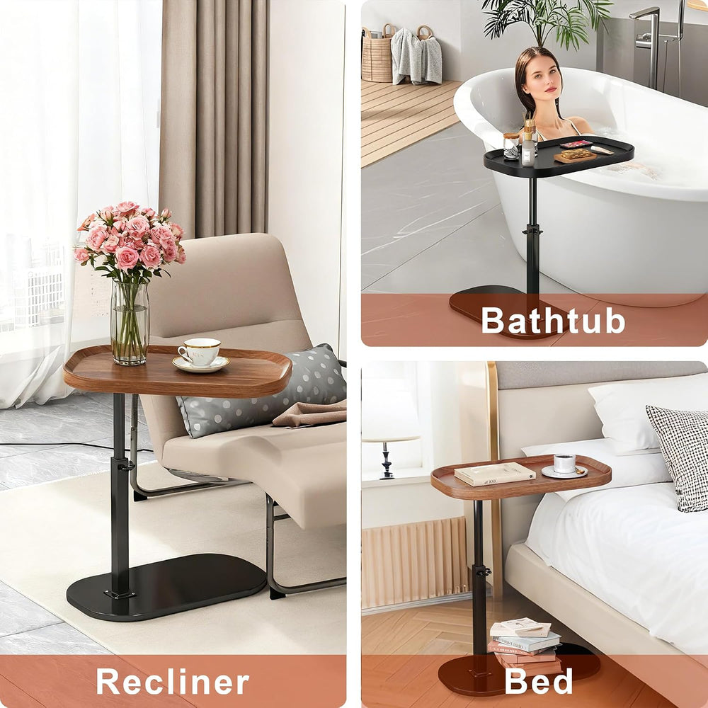 C Shaped Side Table Adjustable Height, 360° Swivel Couch End Table That Slide...