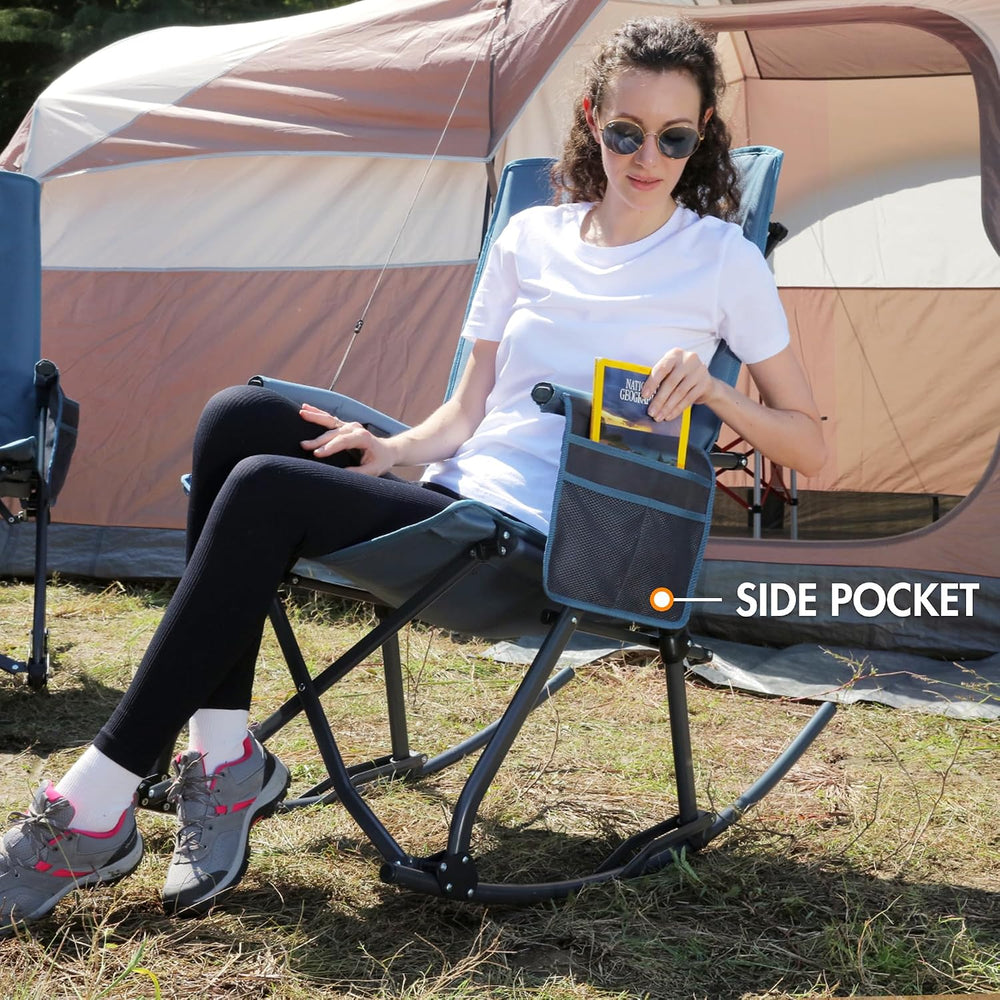 Portal Oversized Folding Rocking Camping Chair Portable Outdoor 400 lb Blue