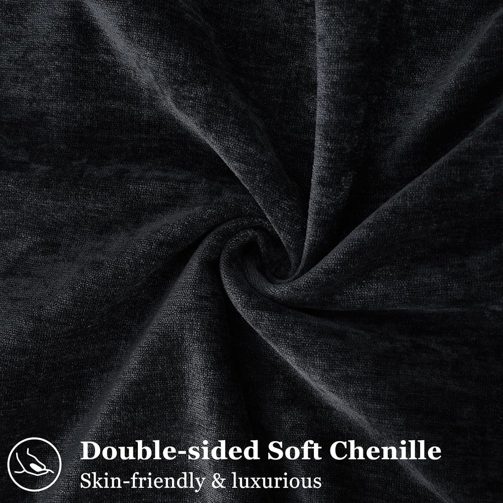 decorUhome Chenille Black Velvet Throw Pillow Covers 24x24 Set of 2