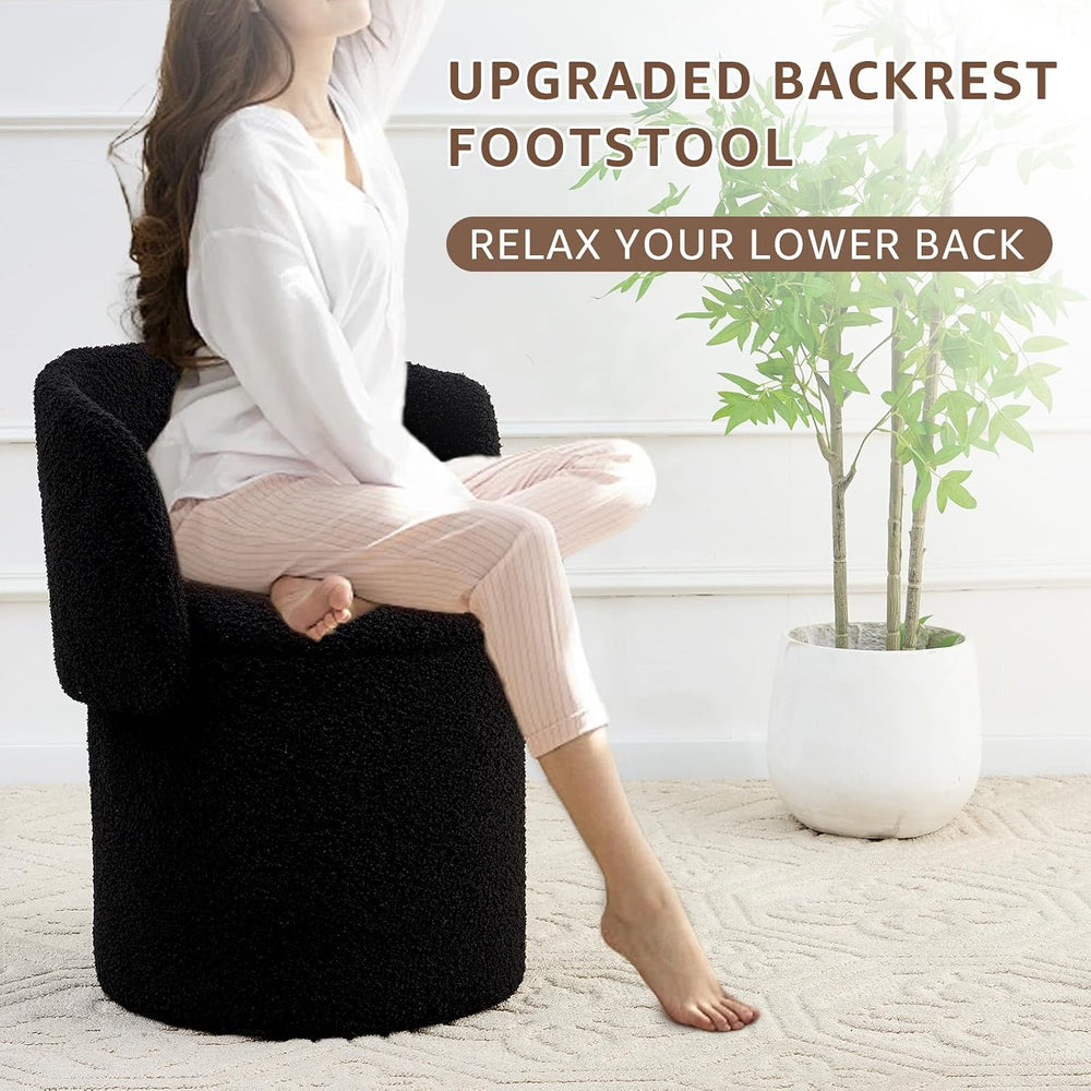 Storage Ottoman Modern Vanity Stool with Foldable Backrest