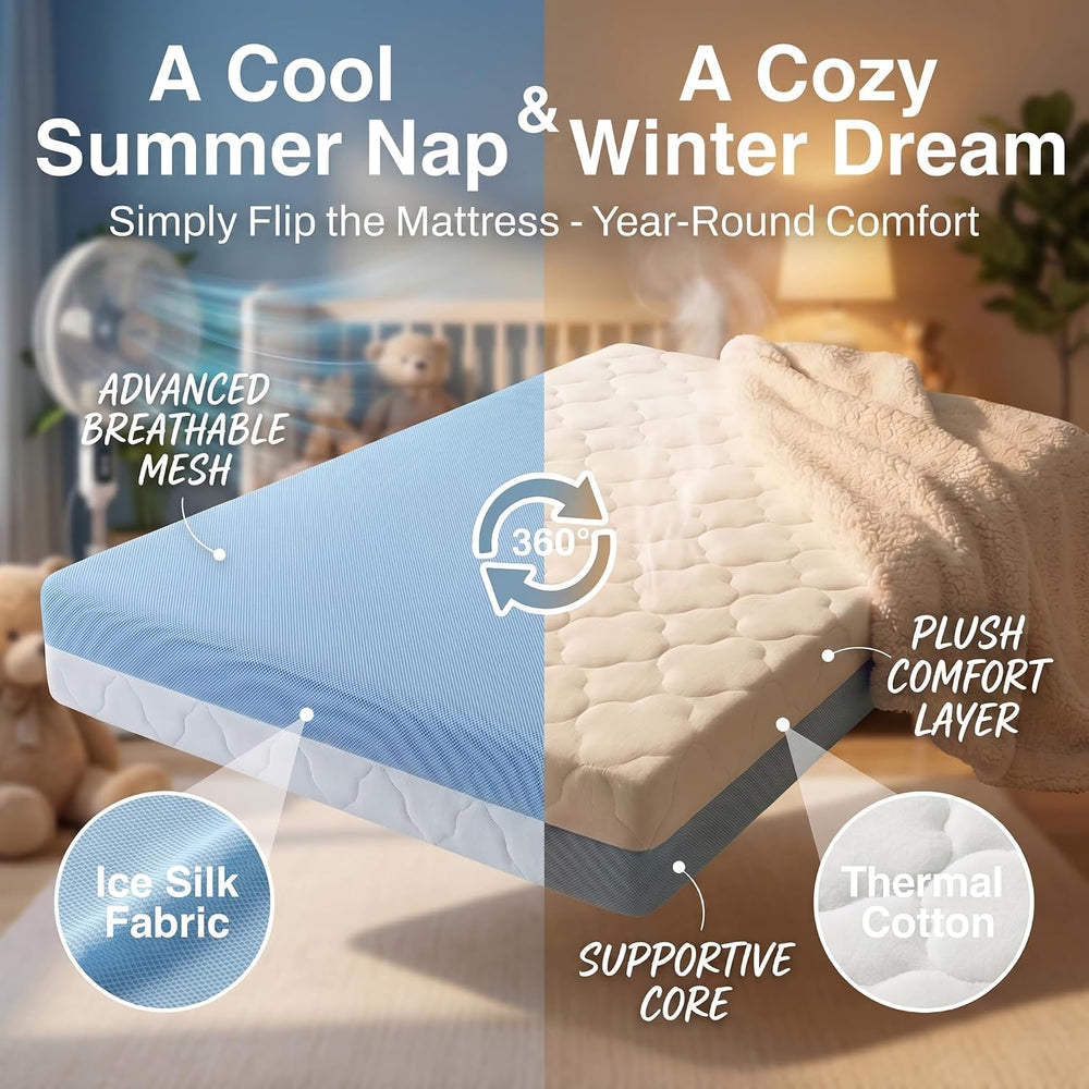 Pack and Play Mattress, Dual Sided Memory Foam 38x26x3 Inch, Blue