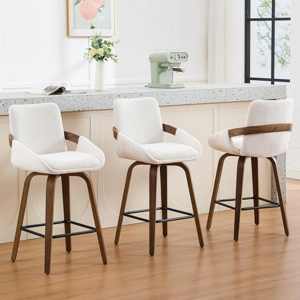 26" Swivel Counter Height Bar Stools Set of 3, Beige
