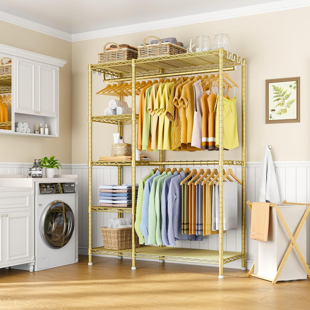 Ulif F2 Clothes Rack, 5 Tiers Heavy Duty Garment Rack, Load 692lbs, Gold