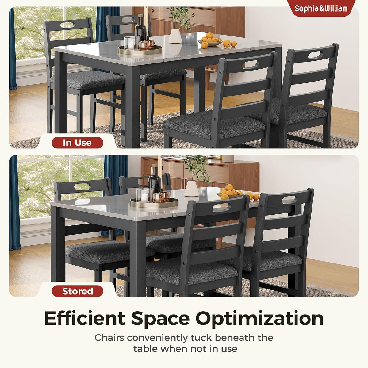 Sophia & William Marble Design Kitchen Table and Chairs, Dining Table Set