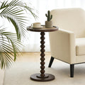 COVLON Solid Wood Drink Table, Small Pedestal Side Table for Small Spaces, Rattan Accent End Table Nightstand with Bread Leg for Living Room, Bedroom, Corners, and Office, Brown