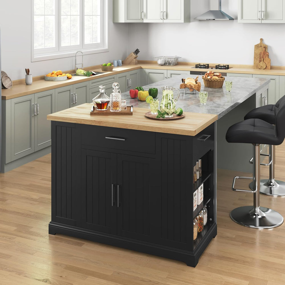 Yaheetech Rolling Kitchen Island Cart with 3 Drawers & Open Shelves, Black