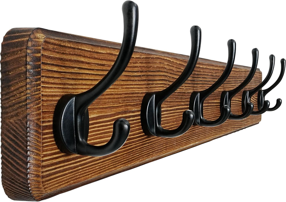 Dseap Coat Rack Wall: 24" Long, Patented, Heavy-Duty, 6-Double-Hooks Woo...
