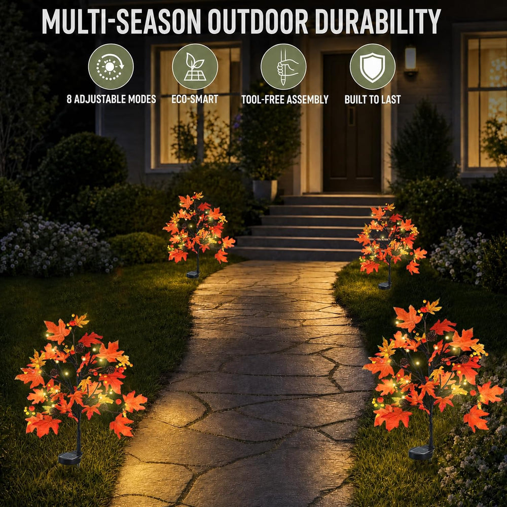 4 Pack Fall Solar Lights Outdoor Decorative,Maple Leaf Stake Lights