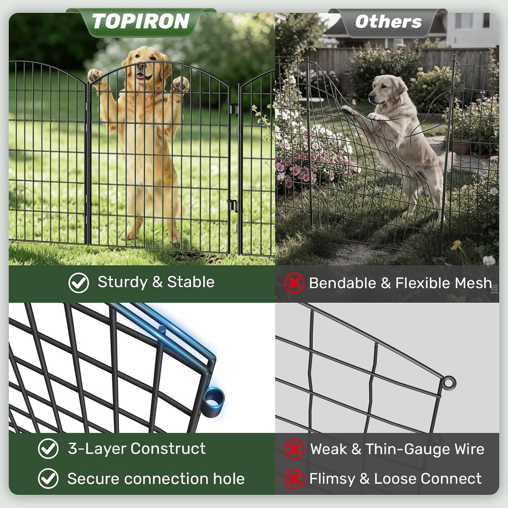3-Layer Garden Fence with Gate 10 Panel 32in H×23ft L