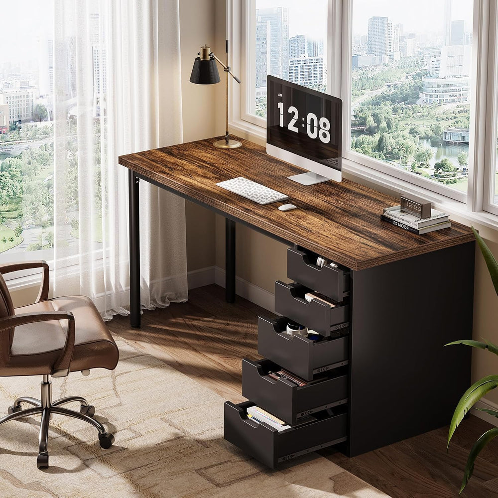 Tribesigns 47 Inch Computer Desk with 5 Drawers