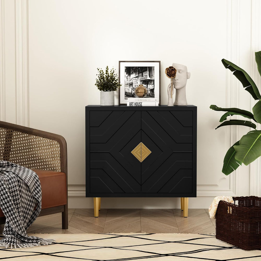 HLR 31.7'' Modern Sideboard Storage Cabinet with 2 Doors, Black