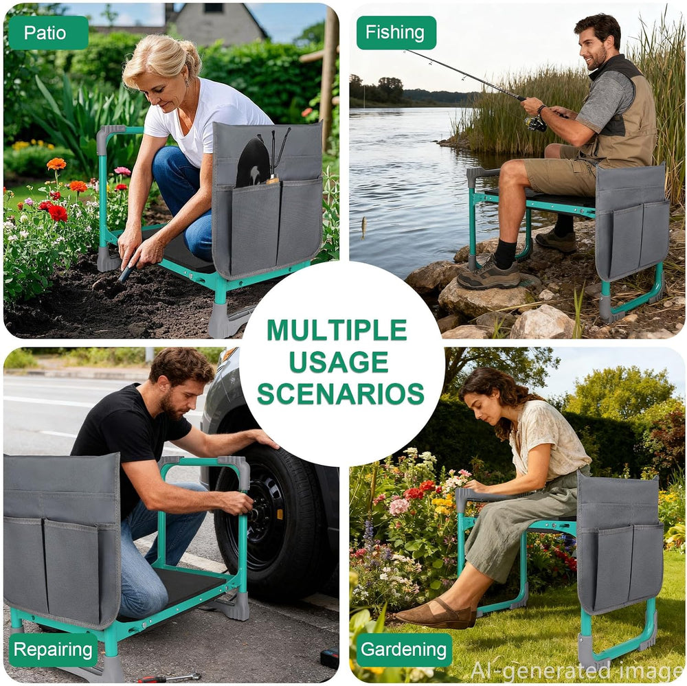 Garden Kneeler and Seat 2-in-1 Foldable Bench, with Storage Bags & Non-Sl...