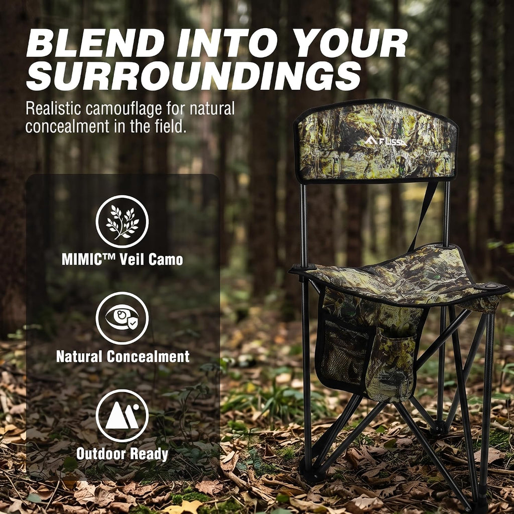 FLISSA Hunting Chair with Backrest, Folding Tripod Hunting Chair, Camo