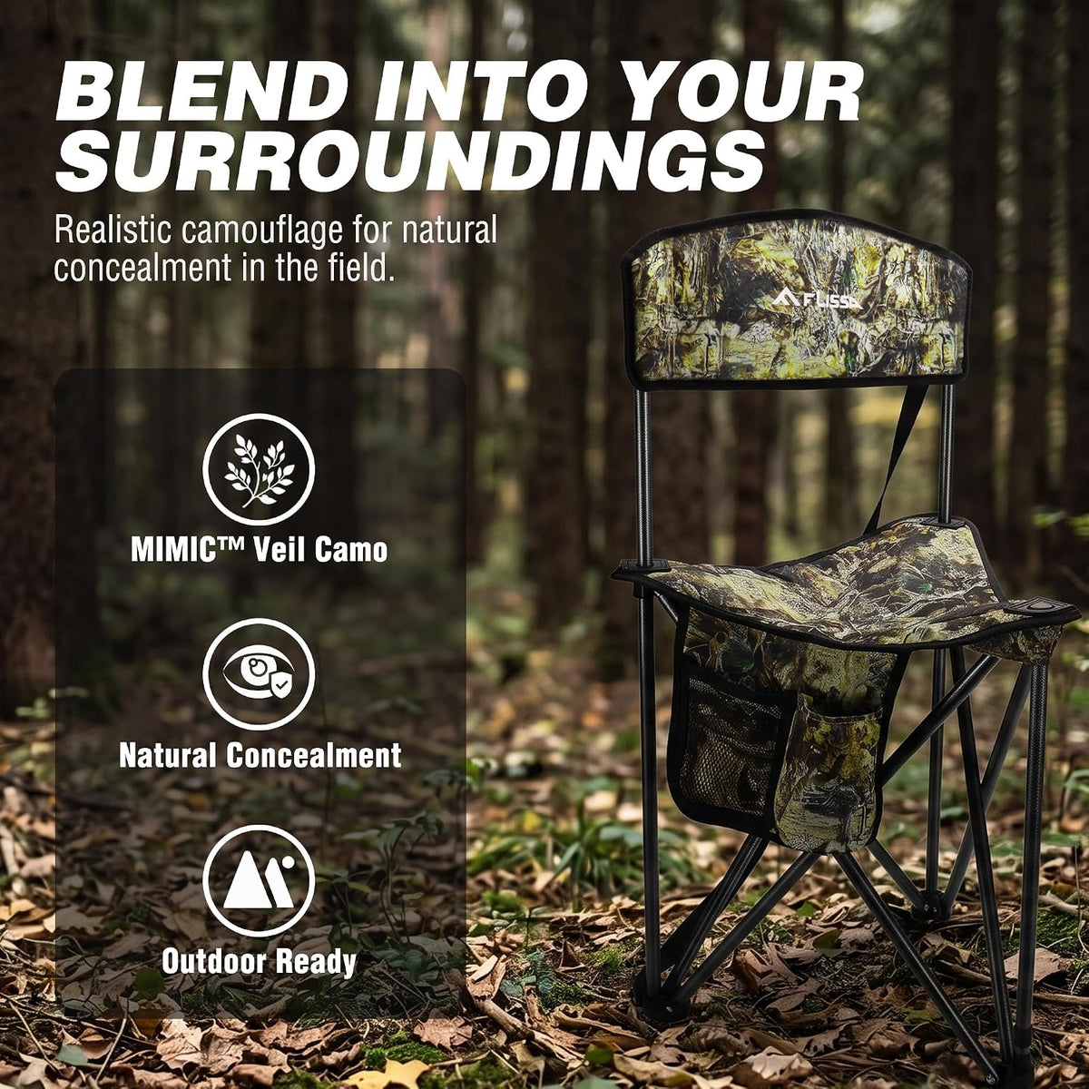 FLISSA Hunting Chair with Backrest, Folding Tripod Hunting Chair, Camo