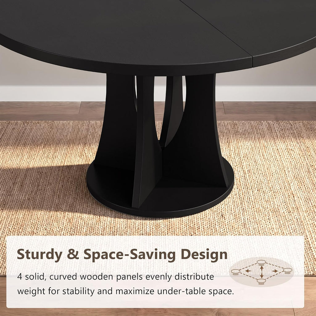 Einhomn 47.2-inch Round Dining Table, Kitchen Table for 4-6, Farmhouse Circle Dining Room Table, Space Saving Wood Kitchen & Dining Room Furniture, Black