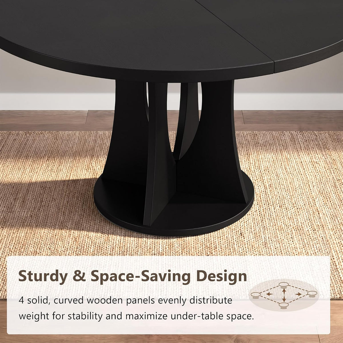 Einhomn 47.2-inch Round Dining Table, Kitchen Table for 4-6, Farmhouse Circle Dining Room Table, Space Saving Wood Kitchen & Dining Room Furniture, Black